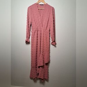Chic Long Sleeve Pink Dress